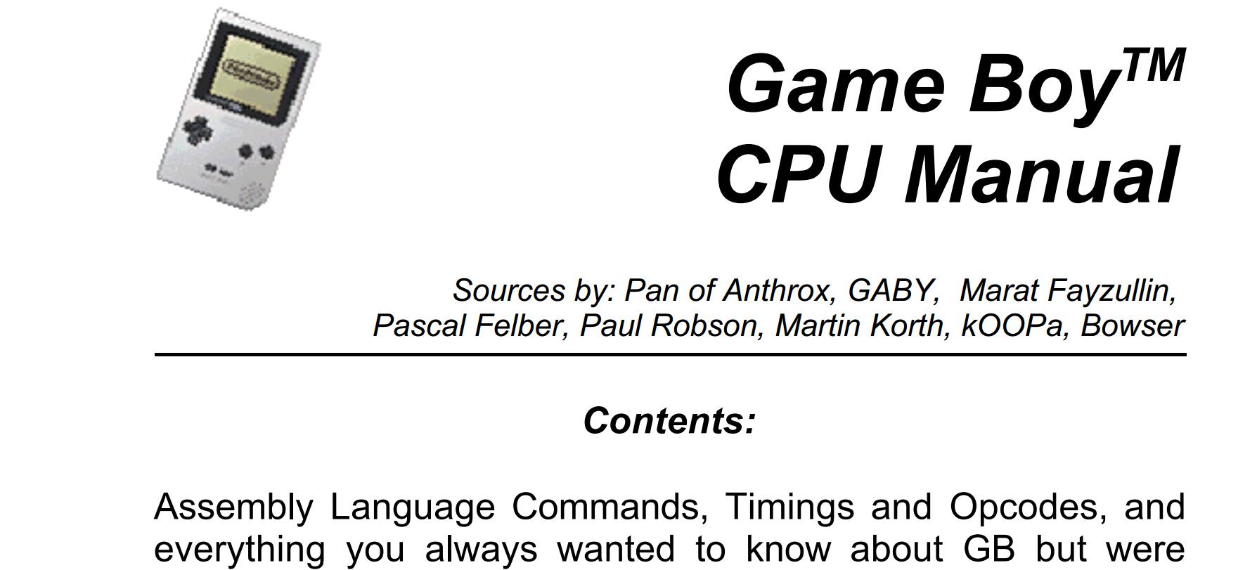 GAME BOY CPU MANUAL